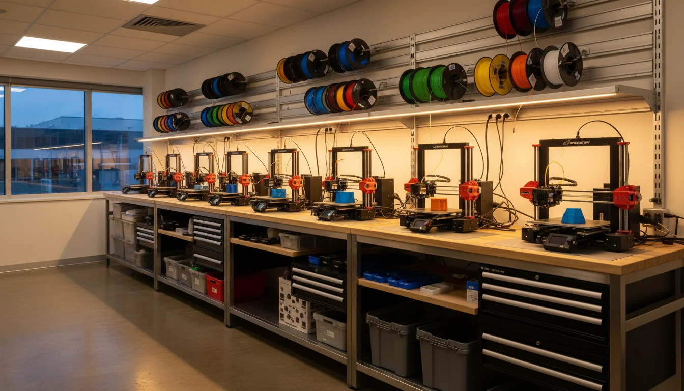 Row of FDM 3D printers running in our Jaipur workshop