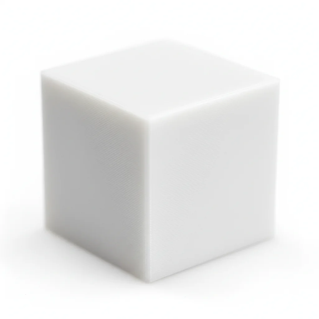 White PLA 3D printed sample showing smooth glossy finish